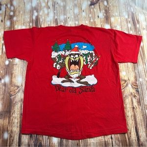 Vintage 1995 Looney Tunes Taz Christmas Dear Old Santa Single Stitch T-shirt XL